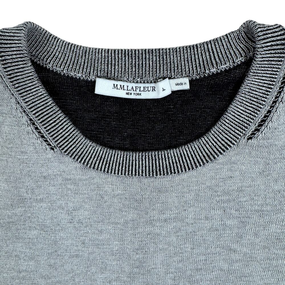 Large M.M. LaFleur Becca Pointelle Tee 365 Cotton Silk Knit Light Grey / Black - Picture 4 of 9